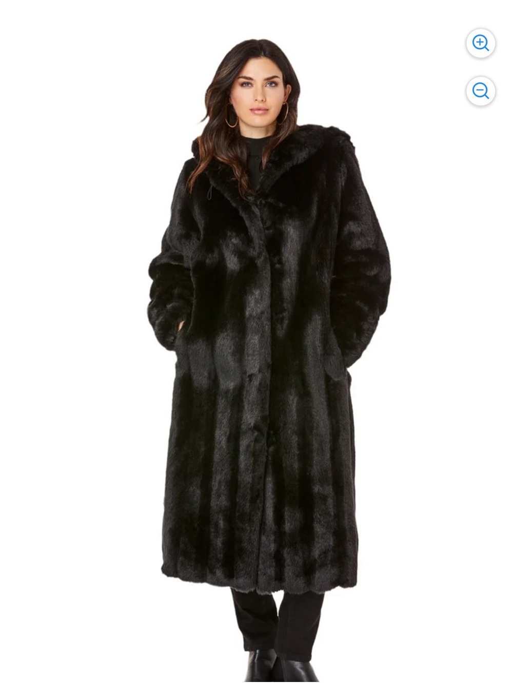 Roaman’s Plus Size Hooded Faux Fur Coat Black 22/24 1x New